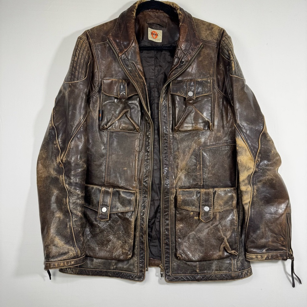 Vintage Brown Leather Military Jacket